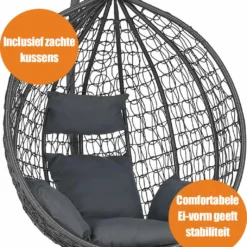 Bircim Hangstoel Ei/Egg-Vorm Met Dikke Kussens - Voor Binnen En Buiten - Incl. Standaard, Onderstel & Kussens - Antraciet -Tuin Vrienden Verkoopwinkel 1027x1200