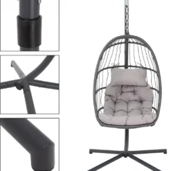 Pro Garden Lowander Hangstoel Egg 191x126x126- Schommelstoel Met Rattan Cocoon En Robuust Stalen Standaard Incl. Kussens - Volledig Inklapbaar - Lichtgrijs 23 Pro Garden Lowander Hangstoel Egg 191x126x126- Schommelstoel Met Rattan Cocoon En Robuust Stalen Standaard Incl. Kussens - Volledig Inklapbaar - Lichtgrijs -Tuin Vrienden Verkoopwinkel 1065x1200
