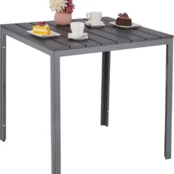 Relaxdays Tuintafel Vierkant - Grijze Buitentafel - Eettafel Tuin - Moderne Balkontafel