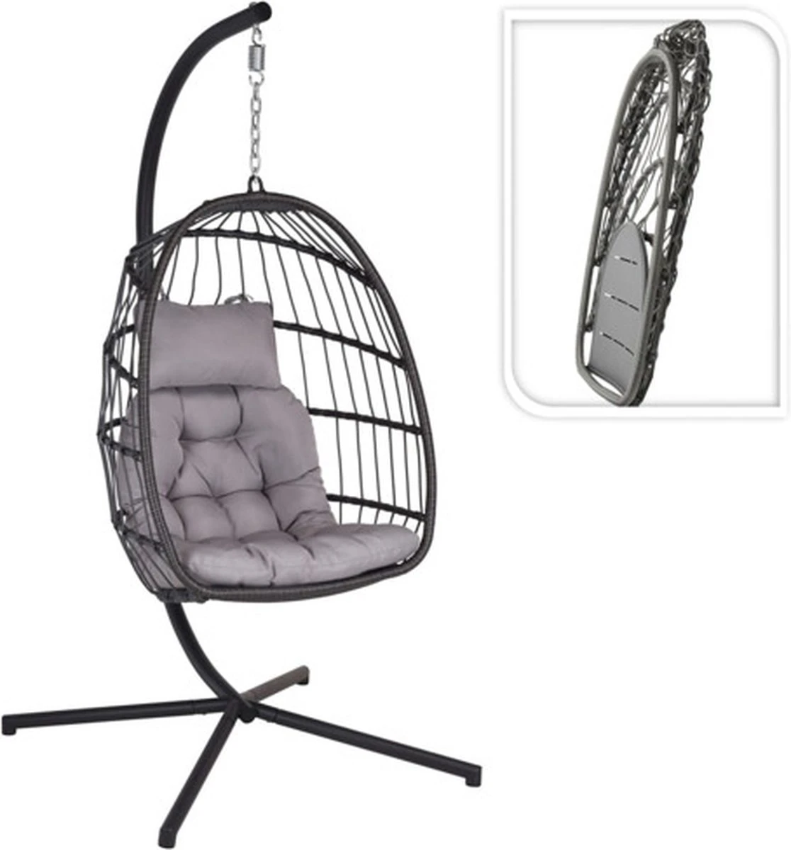 Pro Garden Lowander Hangstoel Egg 191x126x126- Schommelstoel Met Rattan Cocoon En Robuust Stalen Standaard Incl. Kussens - Volledig Inklapbaar - Lichtgrijs 9 Pro Garden Lowander Hangstoel Egg 191x126x126- Schommelstoel Met Rattan Cocoon En Robuust Stalen Standaard Incl. Kussens - Volledig Inklapbaar - Lichtgrijs - Afbeelding 9