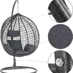 Bircim Hangstoel Ei/Egg-Vorm Met Dikke Kussens - Voor Binnen En Buiten - Incl. Standaard, Onderstel & Kussens - Antraciet -Tuin Vrienden Verkoopwinkel 1129x1200