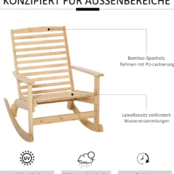 Outsunny Tuin Schommelstoel, Relaxstoel, Tuinstoel, Bamboe Multiplex Naturel 84A-171 -Tuin Vrienden Verkoopwinkel 1134x1200