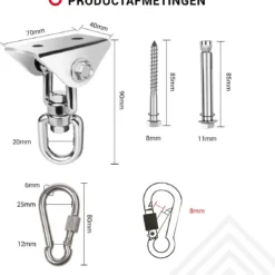 Ophangsysteem - Plafondhaak RVS - Ophanghaak TRX - Hangstoel Buiten - Hangstoel Binnen – Schommelstoel - Schommel - Bokszakken - RVS - 300kg -Tuin Vrienden Verkoopwinkel 1137x1200