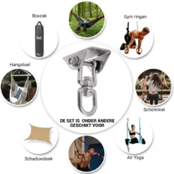 Ophangsysteem - Plafondhaak RVS - Ophanghaak TRX - Hangstoel Buiten - Hangstoel Binnen – Schommelstoel - Schommel - Bokszakken - RVS - 300kg -Tuin Vrienden Verkoopwinkel 1146x1200