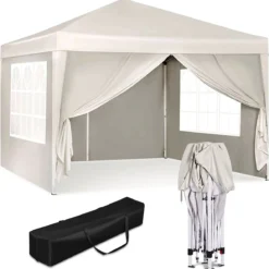 Waterdichte Partytent 3x3 Meter Opvouwbaar Met Zijwanden- Paviljoen Met Zijpanelen - Easy Up - Pop-up Tent Met Haringen, Touw En Anti Slip Poten