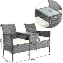 Casaria Polyrattan Tuinbank - Incl. Tafel & Kussens 7 Cm - Grijs -Tuin Vrienden Verkoopwinkel 1185x1200 7