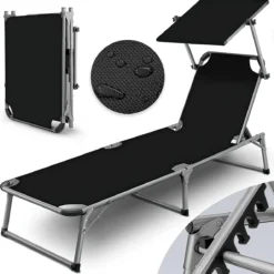 Sens Design Zonnebed - Ligbed Inklapbaar Met Zonneklep - Zwart