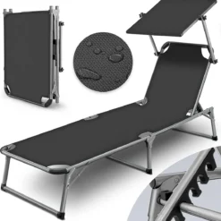 Sens Design Zonnebed - Ligbed Inklapbaar Met Zonneklep - Grijs