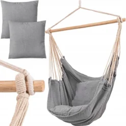 RENALUX Hangstoel Buiten En Binnen - Hangstoel Voor Binnen - Hangstoel Zonder Standaard - Hangstoel Cocoon - Gratis 2 Zachte Kussens - 150 KG - Grijs