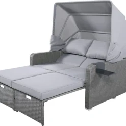 Polyrattan Patio Rieten Meubels Set Voor 2 Personen-Outdoor Rattan Sofa Set Met Intrekbare Luifel-lounge Bank-PE Rotan Loveseat Voor Achtertuin Veranda Tuin Zwembad Balkon-grijs -Tuin Vrienden Verkoopwinkel 1200x1032 1