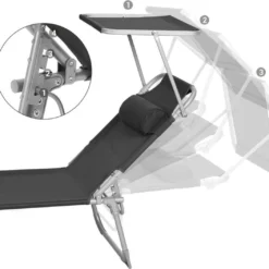 Ligstoel Met Hoofdsteun En Zon Bescherming Verstelbare Rugleuning Inklapbaar Donker Grijs Ligbed Tuin -Tuin Vrienden Verkoopwinkel 1200x1055