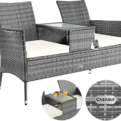 Casaria Polyrattan Tuinbank - Incl. Tafel & Kussens 7 Cm - Grijs -Tuin Vrienden Verkoopwinkel 1200x1084 1
