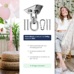 Plafondhaak - Ophangen Bokszak, Schommel En Hangstoel - Ophangsysteem - Ophanghaak - Plafondbeugel - RVS – 500kg Tilgewicht -Tuin Vrienden Verkoopwinkel 1200x1087