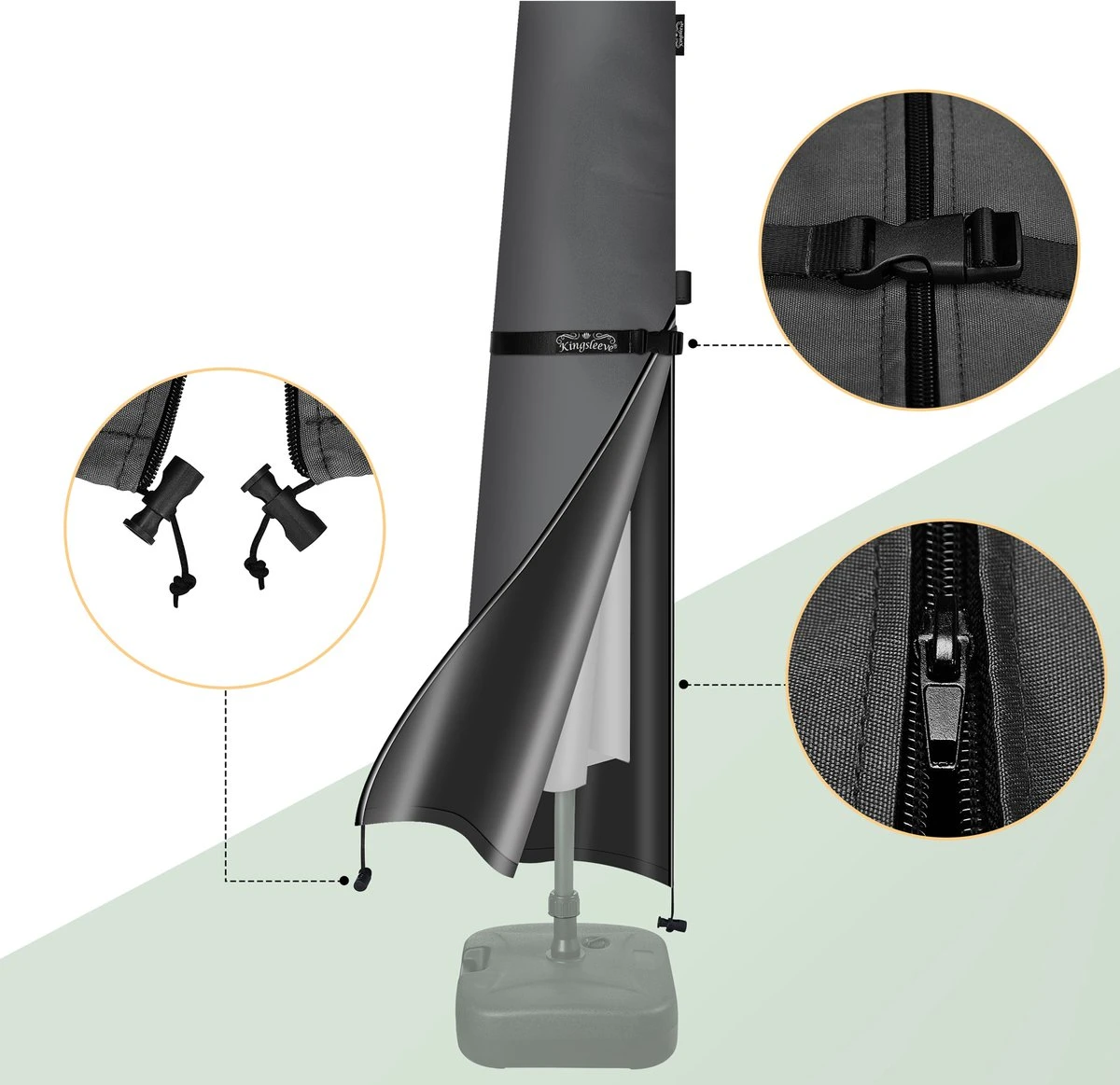 Kingsleeve Parasolhoes Tot Ø 330cm - Weerbestendig Robuust - Grijs 7 Kingsleeve Parasolhoes Tot Ø 330cm - Weerbestendig Robuust - Grijs - Afbeelding 7