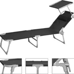 Ligstoel Met Hoofdsteun En Zon Bescherming Verstelbare Rugleuning Inklapbaar Donker Grijs Ligbed Tuin -Tuin Vrienden Verkoopwinkel 1200x1176