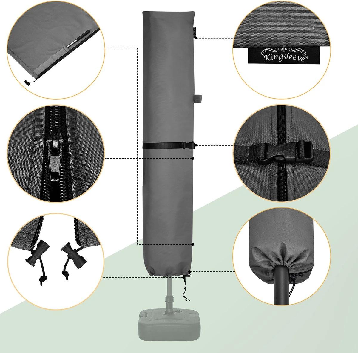 Kingsleeve Parasolhoes Tot Ø 330cm - Weerbestendig Robuust - Grijs 9 Kingsleeve Parasolhoes Tot Ø 330cm - Weerbestendig Robuust - Grijs - Afbeelding 9