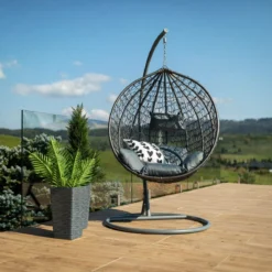 Bircim Hangstoel Ei/Egg-Vorm Met Dikke Kussens - Voor Binnen En Buiten - Incl. Standaard, Onderstel & Kussens - Antraciet -Tuin Vrienden Verkoopwinkel 1200x1187
