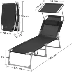 Ligstoel Met Hoofdsteun En Zon Bescherming Verstelbare Rugleuning Inklapbaar Donker Grijs Ligbed Tuin -Tuin Vrienden Verkoopwinkel 1200x1189 1