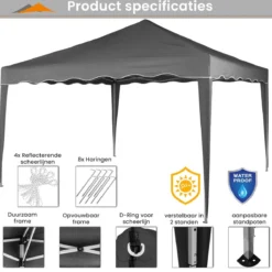 Easy Up Partytent - Partytent - Paviljoen - Partytent Opvouwbaar - Partytent 3x3 - Partytent Met Zijwanden - Inclusief Trolley - Waterdicht - UV 50+ Bescherming - Met Ramen - 16 Kg - Staal - Antraciet - 300 X 300 Cm -Tuin Vrienden Verkoopwinkel 1200x1191 5