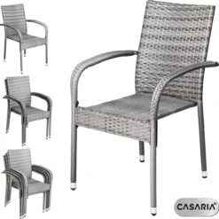 Casaria Polyrattan Tuinstoelen – 4 Stuks Stapelbaar – Grijs -Tuin Vrienden Verkoopwinkel 1200x1198 2