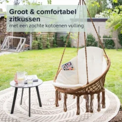 Vita5 Macramé Hangstoel - Voor Binnen En Buiten - Zonder Standaard - Incl. Kussen, Boekenvak En Beschermhoes - Tot 150kg - Bruin/Beige -Tuin Vrienden Verkoopwinkel 1200x1200 125