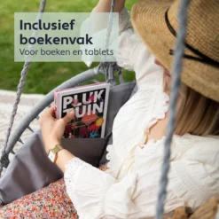 Vita5 Macramé Hangstoel - Voor Binnen En Buiten - Zonder Standaard - Incl. Kussen, Boekenvak En Beschermhoes - Tot 150kg - Grijs -Tuin Vrienden Verkoopwinkel 1200x1200 132