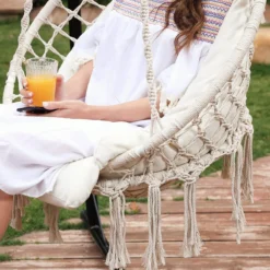 Hangstoel, Hangschommel, Hangstoel Met Een Dik Kussen, Tot 120 Kg Belastbaar, Voor Tuin, Balkon, Woonkamer, Terras, Scandinavische Stijl, Modern, Beige HMDC042M01 -Tuin Vrienden Verkoopwinkel 1200x1200 248