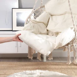 Hangstoel, Hangschommel, Hangstoel Met Een Dik Kussen, Tot 120 Kg Belastbaar, Voor Tuin, Balkon, Woonkamer, Terras, Scandinavische Stijl, Modern, Beige HMDC042M01 -Tuin Vrienden Verkoopwinkel 1200x1200 249