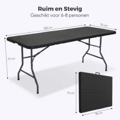 LifeGoods Klaptafel - Inklapbaar - 180 Cm - 6 Tot 8 Personen - Zwart 13 LifeGoods Klaptafel - Inklapbaar - 180 Cm - 6 Tot 8 Personen - Zwart -Tuin Vrienden Verkoopwinkel 1200x1200 356
