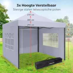 LifeGoods Partytent - 3x3 M - Zijwanden - Easy Up - Opvouwbaar - Waterdicht - Draagtas Met Wieltjes - Donkergrijs -Tuin Vrienden Verkoopwinkel 1200x1200 490