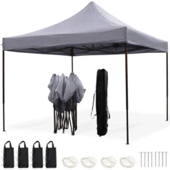 LifeGoods Partytent - 3x3 M - Easy Up - Opvouwbaar - Waterdicht - Draagtas Met Wieltjes - Donkergrijs