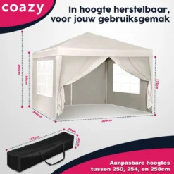 Waterdichte Partytent 3x3 Meter Opvouwbaar Met Zijwanden- Paviljoen Met Zijpanelen - Easy Up - Pop-up Tent Met Haringen, Touw En Anti Slip Poten -Tuin Vrienden Verkoopwinkel 1200x1200 516