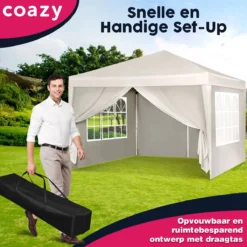 Waterdichte Partytent 3x3 Meter Opvouwbaar Met Zijwanden- Paviljoen Met Zijpanelen - Easy Up - Pop-up Tent Met Haringen, Touw En Anti Slip Poten -Tuin Vrienden Verkoopwinkel 1200x1200 519