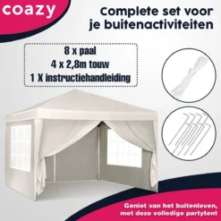 Waterdichte Partytent 3x3 Meter Opvouwbaar Met Zijwanden- Paviljoen Met Zijpanelen - Easy Up - Pop-up Tent Met Haringen, Touw En Anti Slip Poten -Tuin Vrienden Verkoopwinkel 1200x1200 520