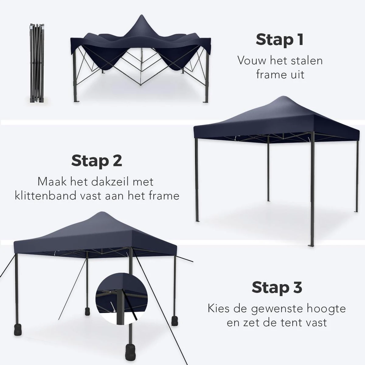 LifeGoods Partytent - 3x3 M - Easy Up - Opvouwbaar - Waterdicht - Draagtas Met Wieltjes - Donkerblauw 10 LifeGoods Partytent - 3x3 M - Easy Up - Opvouwbaar - Waterdicht - Draagtas Met Wieltjes - Donkerblauw - Afbeelding 10