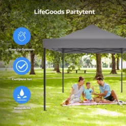 LifeGoods Partytent - 3x4.5 M - Zijwanden - Easy Up - Opvouwbaar - Waterdicht - Draagtas Met Wieltjes - Donkergrijs -Tuin Vrienden Verkoopwinkel 1200x1200 591
