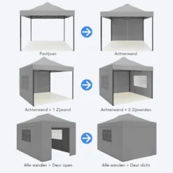 LifeGoods Partytent - 3x4.5 M - Zijwanden - Easy Up - Opvouwbaar - Waterdicht - Draagtas Met Wieltjes - Donkergrijs -Tuin Vrienden Verkoopwinkel 1200x1200 595