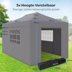 LifeGoods Partytent - 3x4.5 M - Zijwanden - Easy Up - Opvouwbaar - Waterdicht - Draagtas Met Wieltjes - Donkergrijs -Tuin Vrienden Verkoopwinkel 1200x1200 596
