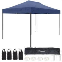 LifeGoods Partytent - 3x4.5 M - Easy Up - Opvouwbaar - Waterdicht - Draagtas Met Wieltjes - Donkerblauw