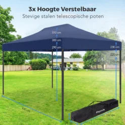 LifeGoods Partytent - 3x4.5 M - Easy Up - Opvouwbaar - Waterdicht - Draagtas Met Wieltjes - Donkerblauw -Tuin Vrienden Verkoopwinkel 1200x1200 602