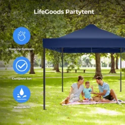 LifeGoods Partytent - 3x4.5 M - Zijwanden - Easy Up - Opvouwbaar - Waterdicht - Draagtas Met Wieltjes - Donkerblauw -Tuin Vrienden Verkoopwinkel 1200x1200 663
