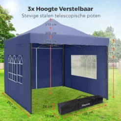 LifeGoods Partytent - 3x3 M - Zijwanden - Easy Up - Opvouwbaar - Waterdicht - Draagtas Met Wieltjes - Donkerblauw -Tuin Vrienden Verkoopwinkel 1200x1200 670