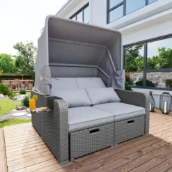 Polyrattan Patio Rieten Meubels Set Voor 2 Personen-Outdoor Rattan Sofa Set Met Intrekbare Luifel-lounge Bank-PE Rotan Loveseat Voor Achtertuin Veranda Tuin Zwembad Balkon-grijs -Tuin Vrienden Verkoopwinkel 1200x1200 769