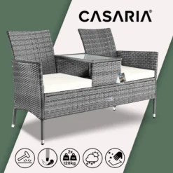 Casaria Polyrattan Tuinbank - Incl. Tafel & Kussens 7 Cm - Grijs -Tuin Vrienden Verkoopwinkel 1200x1200 788