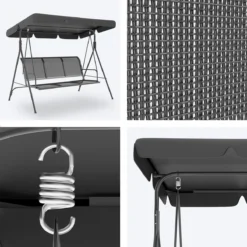 LifeGoods Schommelbank - 3-zits - Tot 250KG - Kantelbaar Dak - UV-bestendig Zonnescherm - 172x104x162cm - Grijs -Tuin Vrienden Verkoopwinkel 1200x1200 870