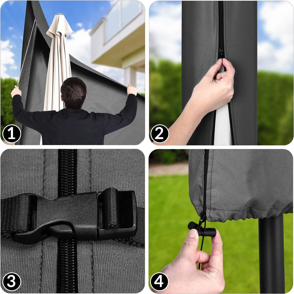 Kingsleeve Parasolhoes Tot Ø 330cm - Weerbestendig Robuust - Grijs 6 Kingsleeve Parasolhoes Tot Ø 330cm - Weerbestendig Robuust - Grijs - Afbeelding 6