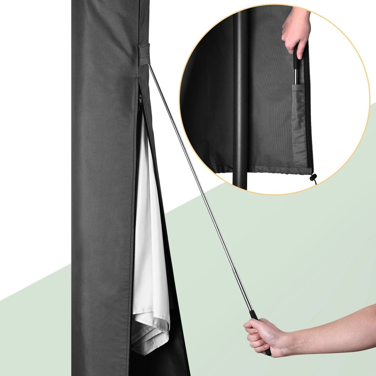 Kingsleeve Parasolhoes Tot Ø 330cm - Weerbestendig Robuust - Grijs 8 Kingsleeve Parasolhoes Tot Ø 330cm - Weerbestendig Robuust - Grijs - Afbeelding 8