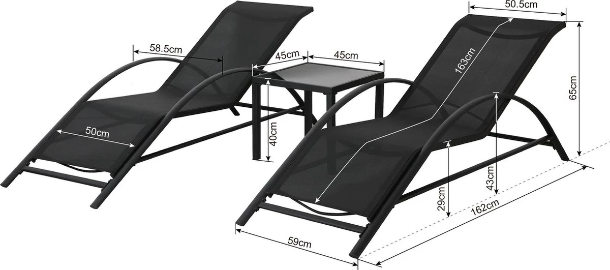 Intimo Ligbeddenset + Tafel - Zwart - 163x60x65/45x45x40 9 Intimo Ligbeddenset + Tafel - Zwart - 163x60x65/45x45x40 - Afbeelding 9