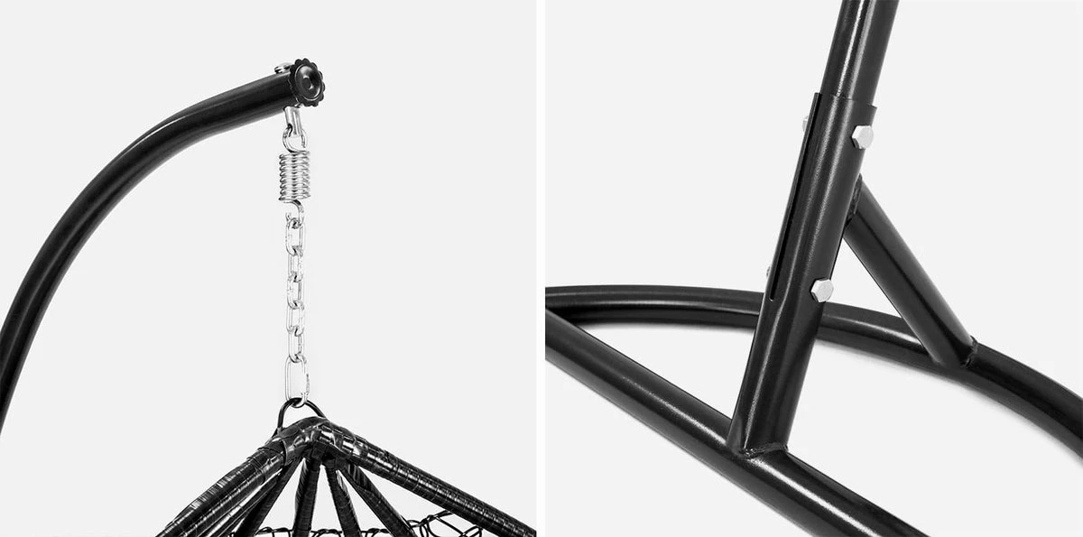 Hangstoel - Ei Stoel - Met Frame - Zwart Beige - Tot 125 Kg 6 Hangstoel - Ei Stoel - Met Frame - Zwart Beige - Tot 125 Kg - Afbeelding 6