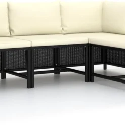 VidaXL 4-delige Loungeset Met Kussens Poly Rattan Zwart